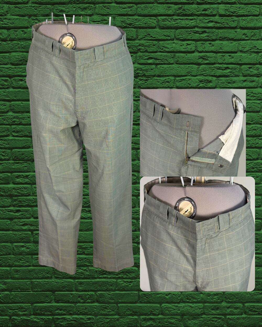 Vintage 1970's Sears Perma-Prest Green Plaid Workwear Flat Front Pants 36x28